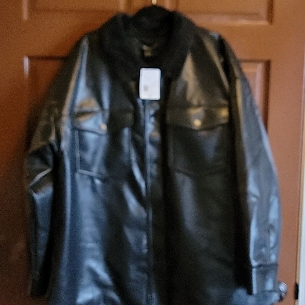 Forever 21-Black faux leather snap front jacket 3X. NWT.